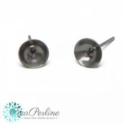 1 Paio basi orecchino per perle a mezzo foro piattino da 6 mm + retro