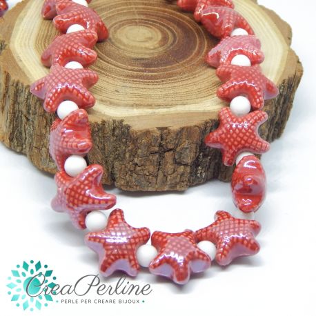 2 Pz perla stella marina in Ceramica Glaze Rosso 20x17mm