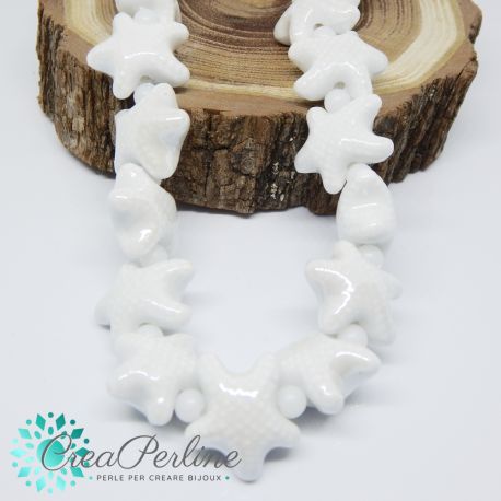 2 Pz perla stella marina in Ceramica Glaze Bianco 20x17mm