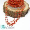 Catena Stile Rosario in ottone dorato cristalli rosso corallo  -50 cm