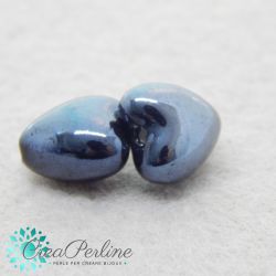 2 pz Perla Cuore in Ceramica Blu Ematite Glaze 13 x 12 mm