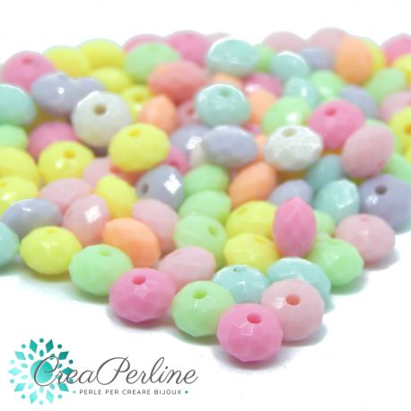 Perle in acrilico colore multicolor pastello Rondella rigata melon  8,5x4,5mm - 50 pz