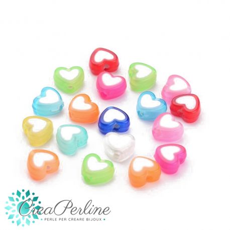 Perle in acrilico colore multicolor Cuore interno bianco 8x7mm   - 25 pz