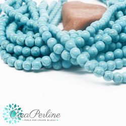 1 Filo perle in turchese sintetico 6 mm tondo tono azzurro