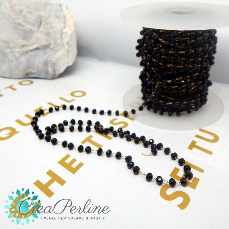 50 cm catena rosario nero acciaio oro