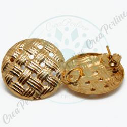 1 Paio Perno per orecchini Bottone Rattan  in acciaio  tono oro 20 mm