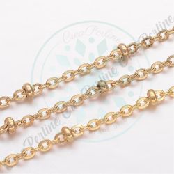 1 Metro Catena saldata stile rosario con perline in acciaio inox tono oro da 2,5mm
