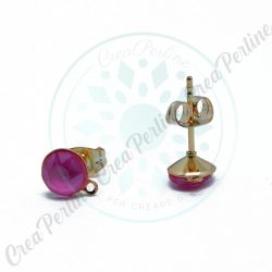 Perno orecchini acciaio oro  con strass Fuchsia opal  6 mm