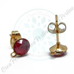 Perno orecchini acciaio oro  con strass Rosso opal  6 mm