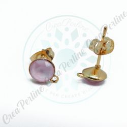 Perno orecchini acciaio oro  con strass  Rosaline opal  6 mm