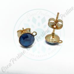 Perno orecchini acciaio oro  con strass  Blu opal  6 mm