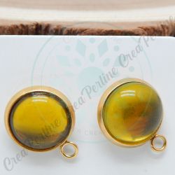  Perno Orecchini Bottone 10 mm  in acciaio oro Imitazione Peridoto - 1 Paio