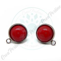  Perno Orecchini Bottone 10 mm in acciaio Imitazione Corallo Rosso - 1 Paio