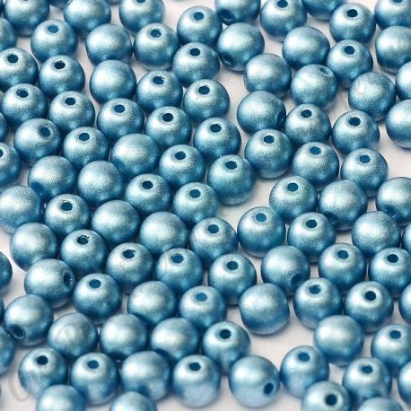Perle in vetro di boemia tonde Alabaster Metallic Sea Blue 4 mm - 50 Pezzi