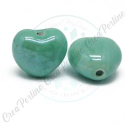 2 pz Perla Cuore in Ceramica Chalk on Verde Menta Glaze  14x17 mm