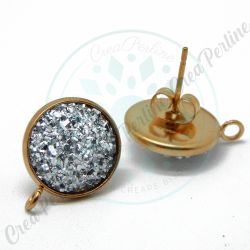  Perno Orecchini Bottone Druzy Crystal in acciaio tono oro - 1 Paio