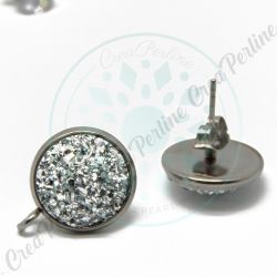  Perno Orecchini Bottone Druzy Crystal in acciaio tono acciaio - 1 Paio