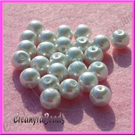 25 Pz  perla in vetro cerato 8 mm bianco neve perlato