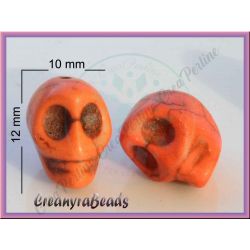 Perla teschio  in pietra dura howlite arancio 10x12 mm