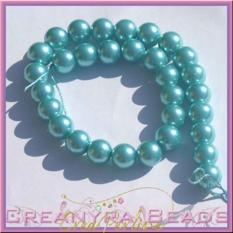 10  Pz  perla in vetro cerato 14 mm azzurro