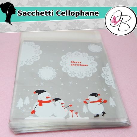 Sacchetto regalo cellophane Adesivo "Merry Christmas"Pinguini