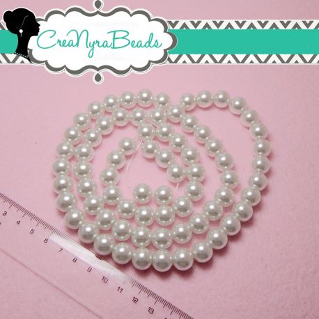 15  Pz  perla in vetro cerato 12 mm Bianco neve perlato