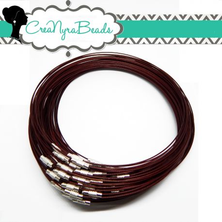 3 Pz Girocollo cavetto memory wire in acciaio rivestito  tono Cioccolato 46 cm